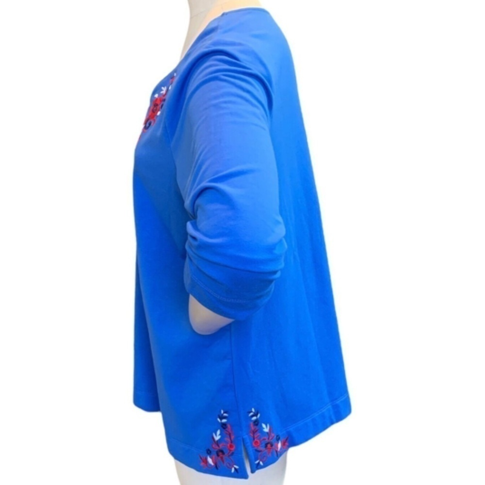 Susan Graver Weekend Knit Embroidered Tunic Top Size L Blue #257F - Picture 4 of 10